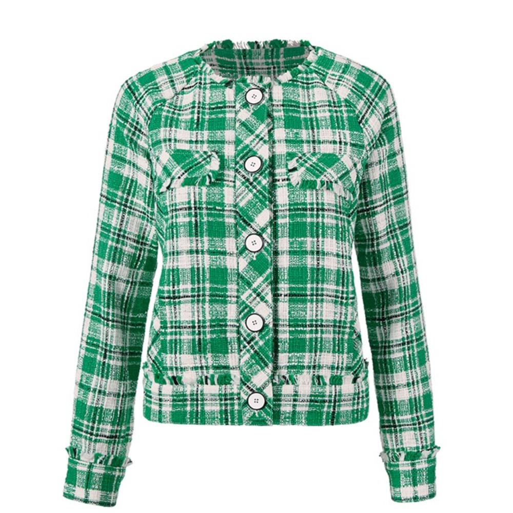 CAbi Green and White Plaid Suit Jacket